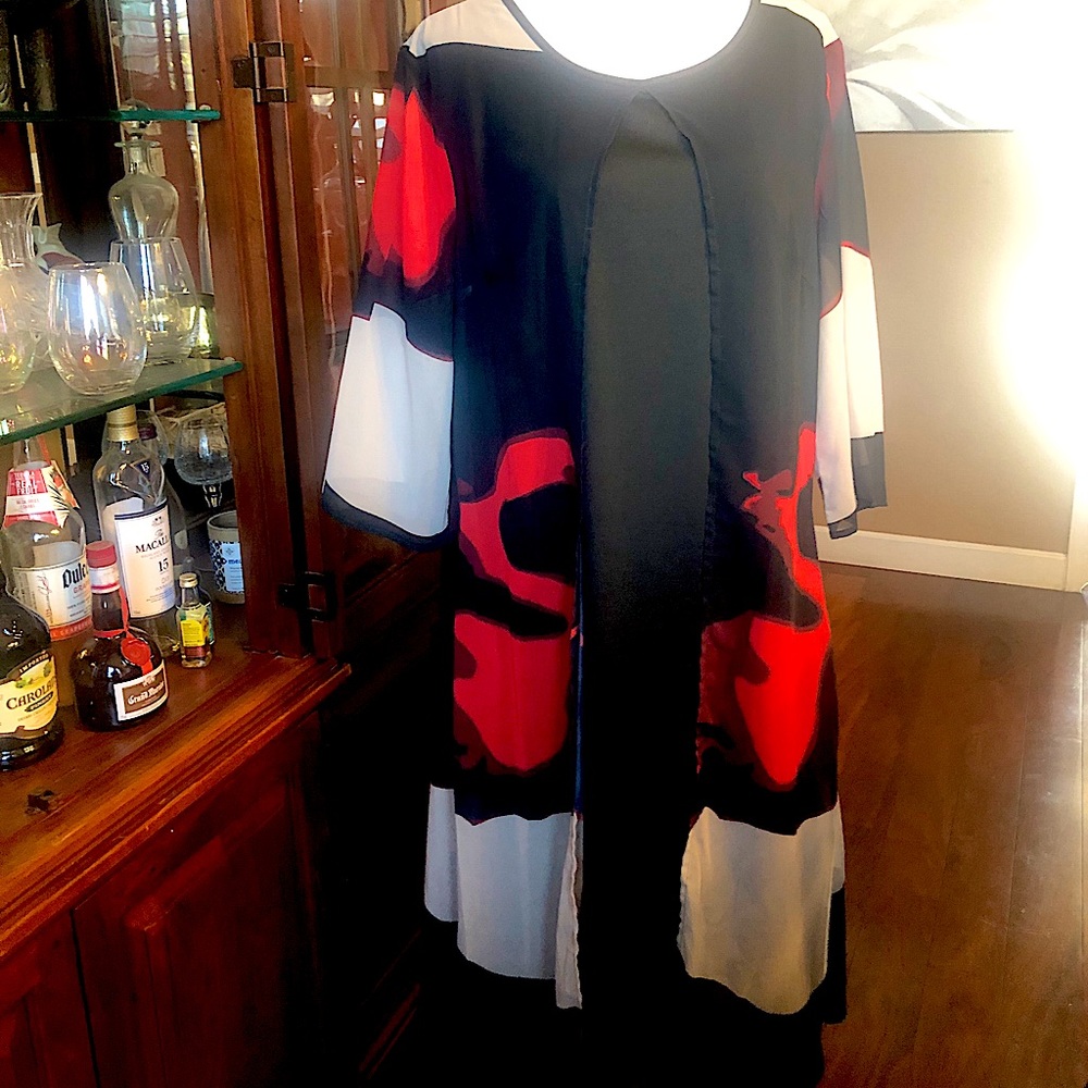 Black red and cream dress